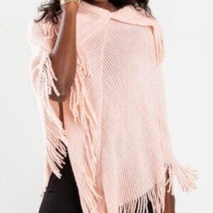 Francesca’s Boho Western Fringe Sweater Shawl Shabby Chic Pink